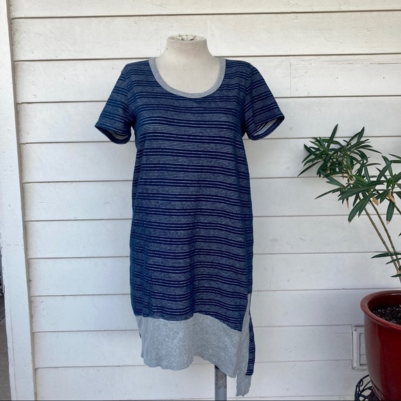 mododoc Dresses & Skirts - Mododoc T Shirt Dress Striped Soft Navy Blue Gray Cut Out Soft Short sleeve S